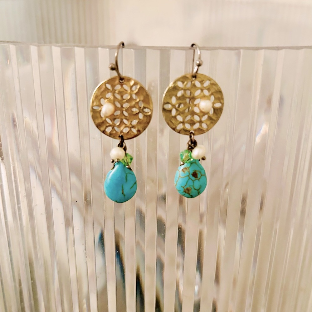 Turquoise and gold plated pierced earrings